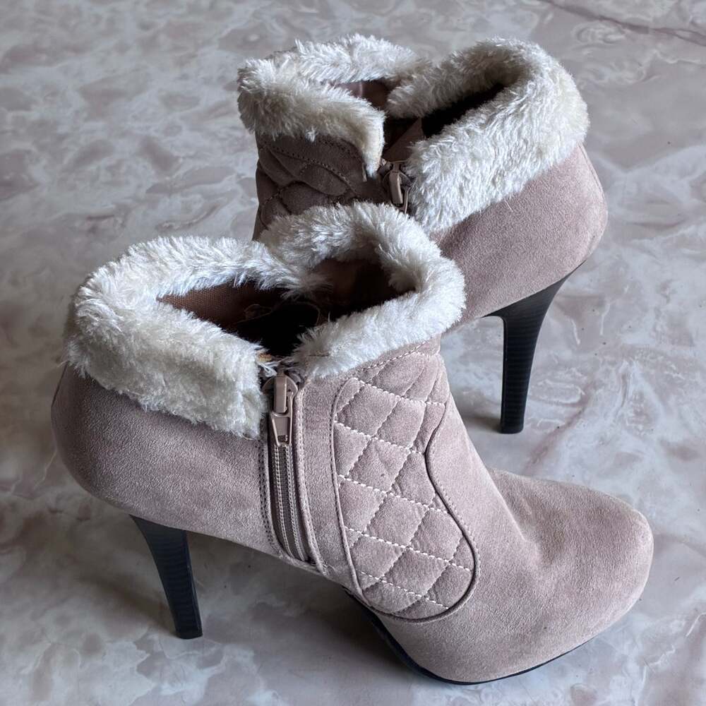 Madeline Girl Faux Fur Trimmed Quilted Suede Ankle Booties
